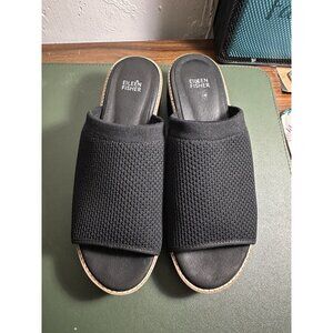 Eileen Fisher TELLY Platform Slide Sandal Women's US 10 Black Recycled Knit